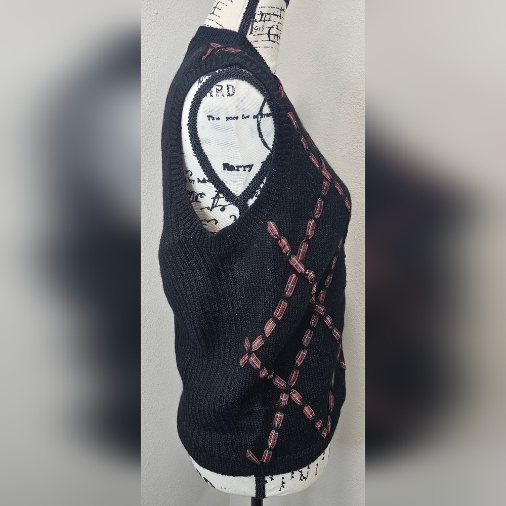 Vintage 90s Pendleton Sweater Vest Womens Petite Small Black Wool Ugly Christmas - Picture 7 of 12